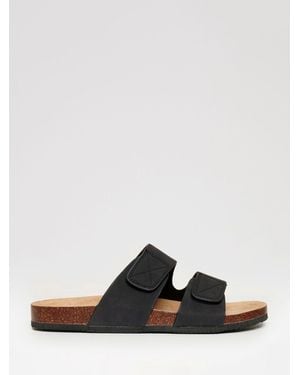 Threadbare Faux Suede Two Strap Sandals - Black