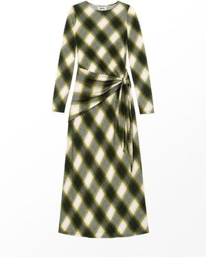 Ro & Zo Petite Check Scarf Waist Dress - Green