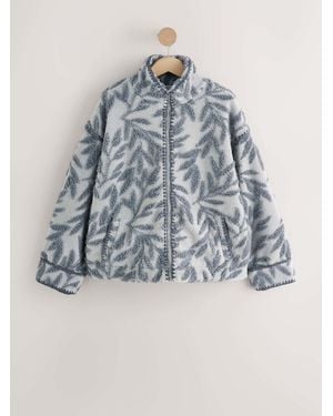 Next Floral Print Zip Through Borg Jacket - Blue
