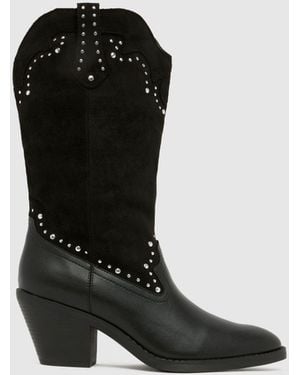 schuh Brielle Studded Western Boots - Black