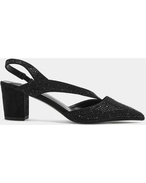 Long Tall Sally Diamante Asymmetric Slingback Heels - Black