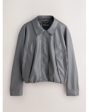 Nothing Ordinary Faux Leather Bubble Hem Bomber Jacket - Gray