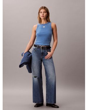 Calvin Klein Wide Leg Distressed Jeans - Blue