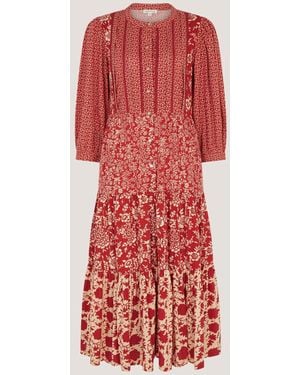 Monsoon Palmer Floral Jersey Midi Dress - Red