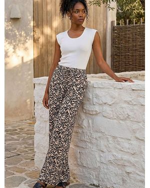 Roman Abstract Wide Leg Trousers - Natural