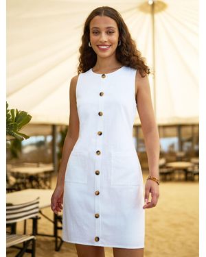 Yumi' Cotton Button Detail Shift Dress - Blue