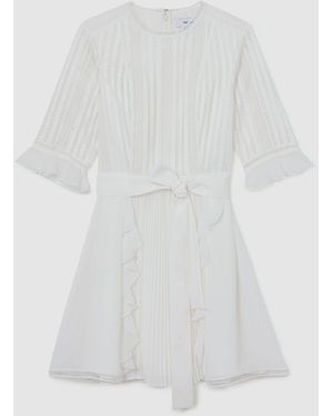 Reiss Armina - Ivory Lace-detail Belted Mini Dress, Us 6 - White