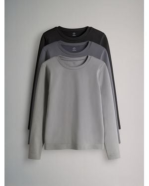 The Set Long Sleeve 3 Pack Active Smoothing Sports T-Shirt/Charcoal - Gray