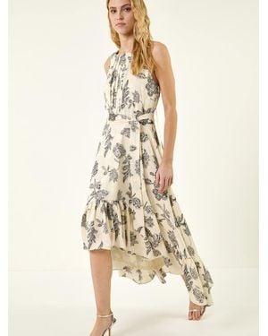 Roman Floral Jacquard Halter Dress - Natural