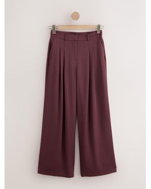 Next Burgundy Satin Tailored Wide Leg Pants - Purple