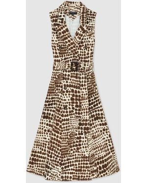 ATELIER Cotton Animal-Print Tailored Dress - White