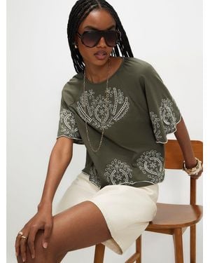 River Island Embroidered Flirty T-Shirt - Green