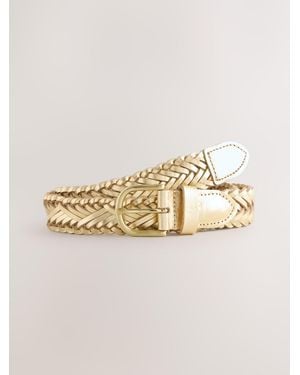 Next Hand Plaited Leather Belt - Metallic
