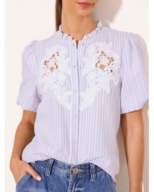 Lipsy Lilac Stripe Lace Detail Puff Sleeve Top - Purple