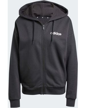 adidas Essentials Linear Full-Zip French Terry Hoodie - Black
