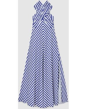 Reiss Luna Striped Halterneck Ruffle Maxi Dress - Purple