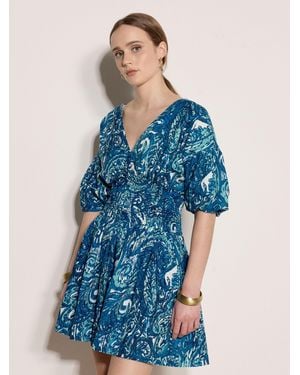 Apricot Paisley Bubble Hem Mini Dress - Blue