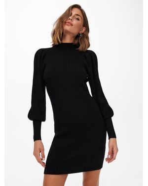 ONLY Puff Sleeve Knitted Sweater Dress - Black