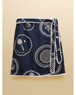 Joules Linen Blend Wrap Skirt - Blue