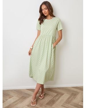 Threadbare Petite Jersey Midi Smock Dress With Pockets - Green