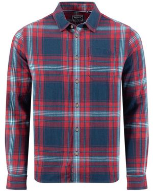 Weird Fish Broxton Long Sleeve Herringbone Check Shirt - Blue
