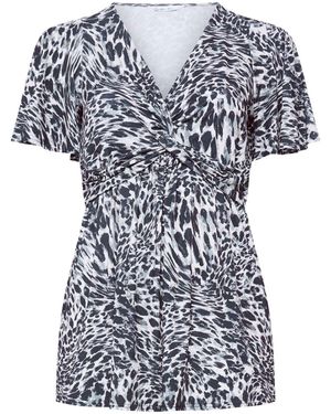 Yours Curve Yours Curve Print London Angel Sleeve Knot Front Top - Blue