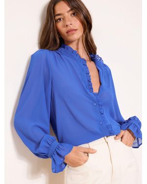 Lipsy Chiffon Ruffle Placket Blouse - Blue
