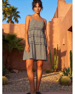 Roman Gingham Tiered Dress - Blue