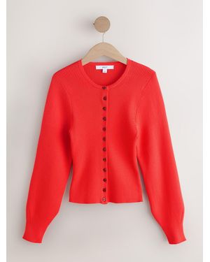 Next Ribbed Volume Sleeve Knitted Cardigan - Red