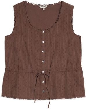 Albaray Drawstring Waist Button Through Top - Brown