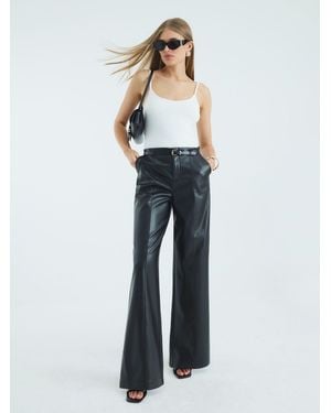 River Island Faux Leather Belted Wide Leg Pants - Blue