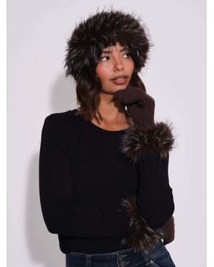 South Beach Faux Fur Hat And Gloves Set - Black