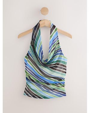 Next Stripe Sleeveless Mesh Halterneck Top - Blue