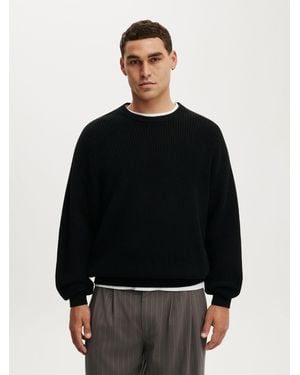 Cotton On Box Fit Crew Knit Jumper - Black