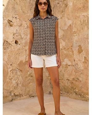 Roman Geometric Sleeveless Shirt - Natural