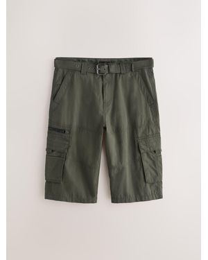 Next Long Length Belted Cargo Shorts - Green