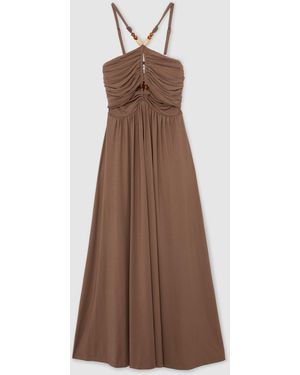 Reiss Eloise Jersey Bead-Detail Ruched Maxi Dress - Braun