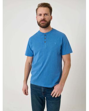 Saltwell Peached Cotton Grandad T-Shirt - Blue