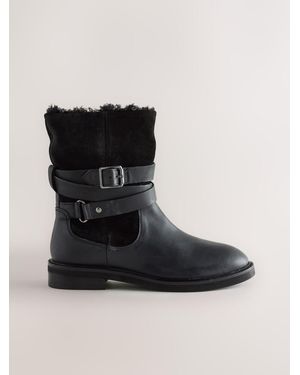 Next Forever Comfort Borg Lined Buckle Trim Ankle Boots - Black