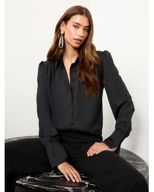 Lipsy Button Through Satin Shirt - Black
