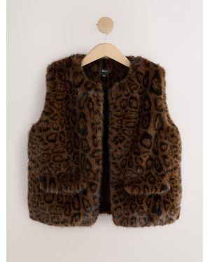 Next Leopard Print Faux Fur Gilet Cover-Up - Brown