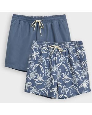 Threadbare Geo Print Quick Dry Swim Shorts 2 Pack - Blau