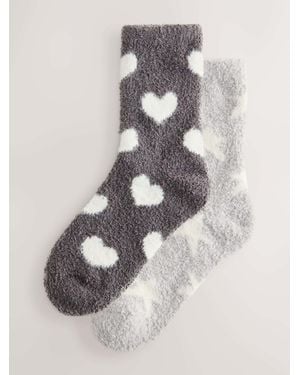 Next Charcoal/Light Cosy Ankle Socks 2 Pack - White