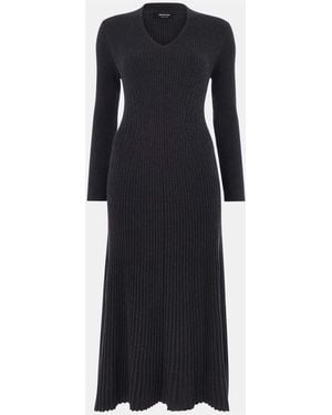 Whistles V-Neck Cable Ribbed Knit Dress - Black