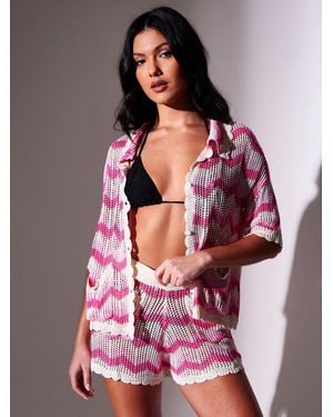South Beach Knitted Crochet Chevron Beach Shorts - Pink