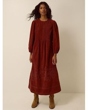 Monsoon Joyce Embroidered Corduroy Midi Dress
