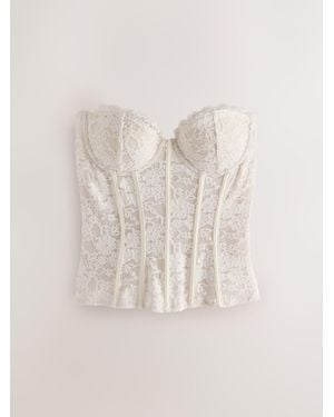 Next Ecru Sleeveless Floral Lace Corset Top - Natural