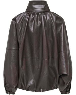 ONLY Funnel Neck Faux Leather Bomber Jacket - Black