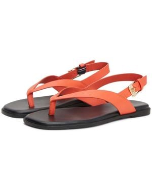 Tommy Hilfiger Leather Colour Blocked Square Toe Sandals - Red