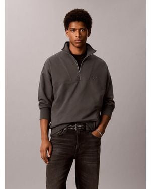 Calvin Klein Relaxed Graphic Logo Quarter Zip Sweatshirt - Gray